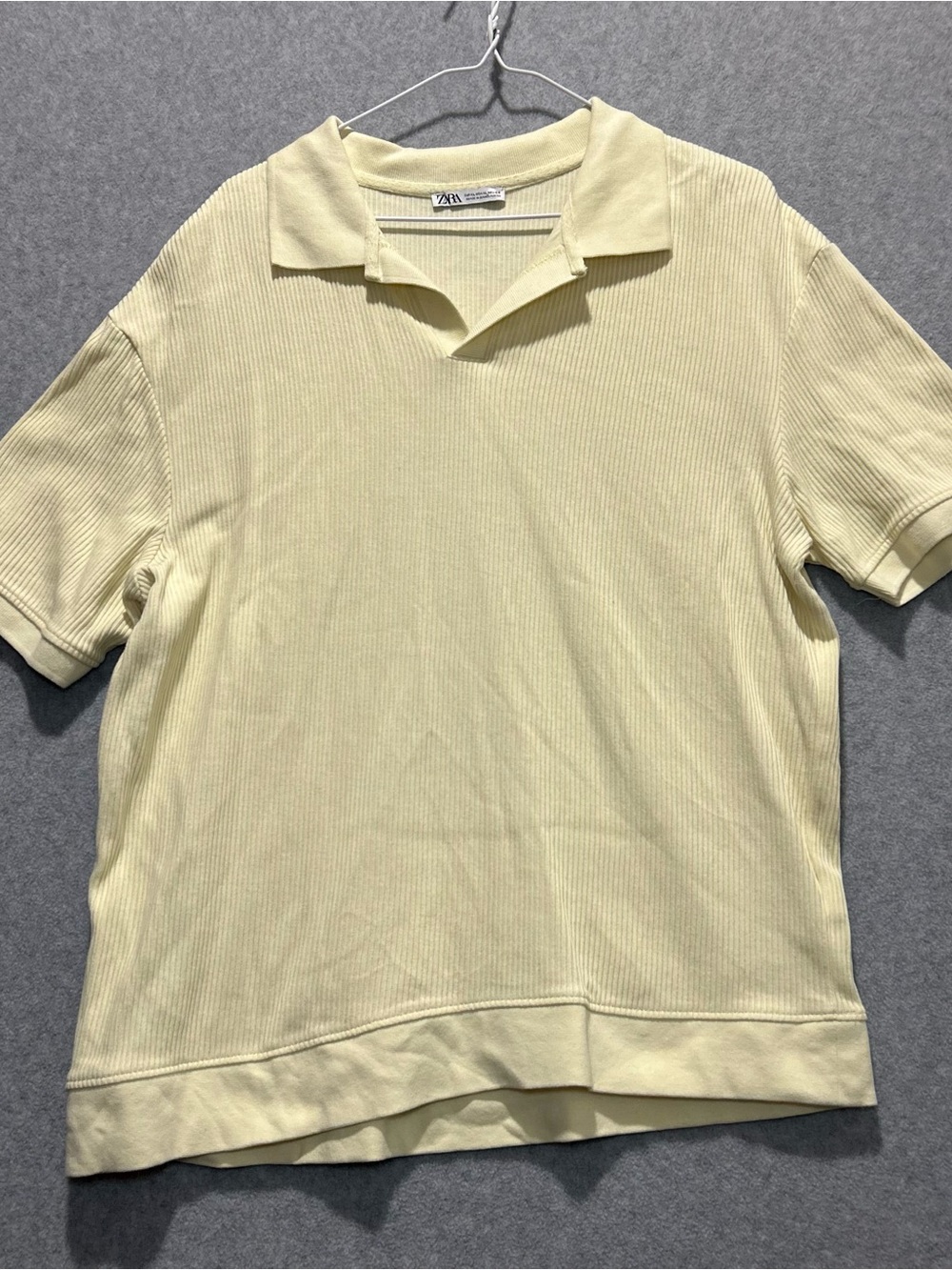 Zara Men's Yellow Cream Vertical Textured Polo Size XL